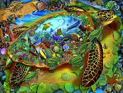 Tortue et les Animaux Maritimes Broderie Diamant