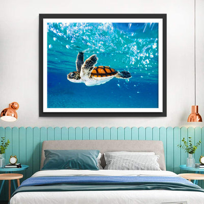 Tortue Orange dans la Mer Broderie Diamant