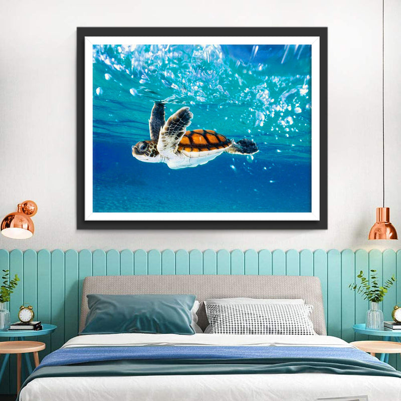 Tortue Orange dans la Mer Broderie Diamant
