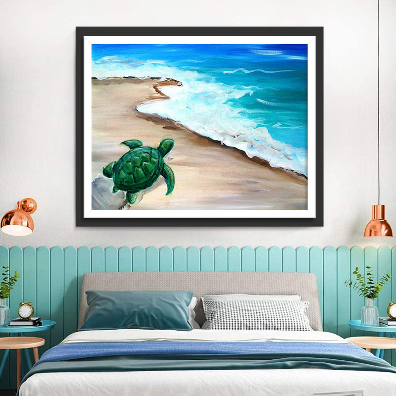 Tortue Verte sur la Plage Broderie Diamant