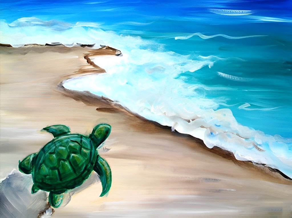 Tortue Verte sur la Plage Broderie Diamant