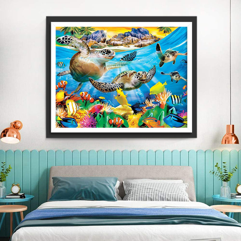 Tortues et les Poissons-Clowns Broderie Diamant