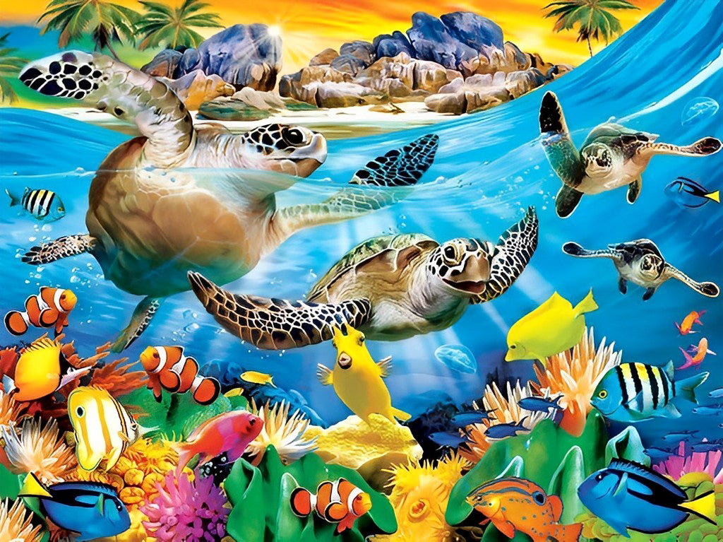 Tortues et les Poissons-Clowns Broderie Diamant