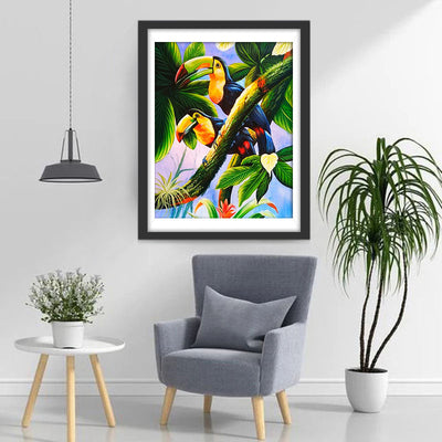 Toucans Toco et Plantes Tropicales Broderie Diamant