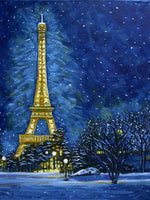 Tour Eiffel dans la Nuit Neigée Broderie Diamant