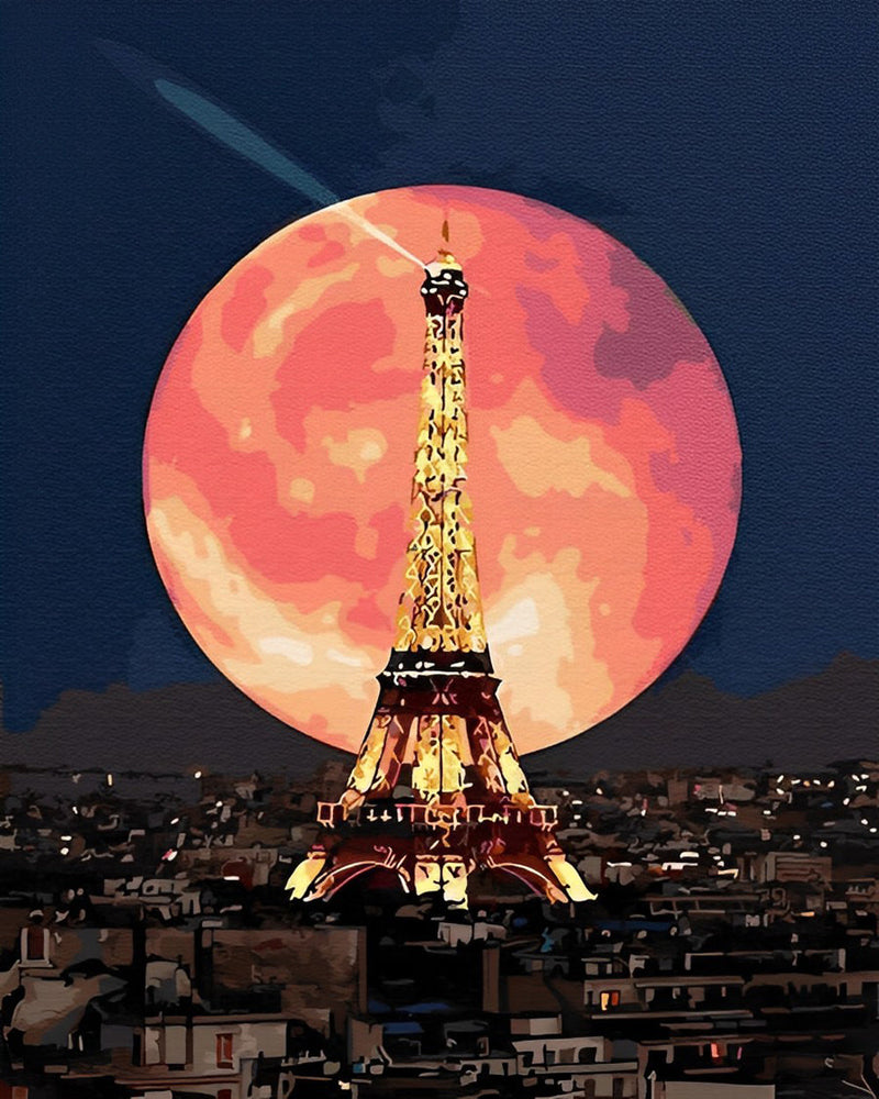 Tour Eiffel et la Lune Rouge Broderie Diamant