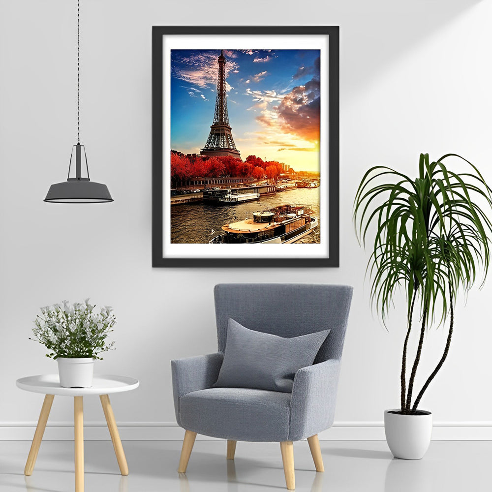 Tour Eiffel et la Seine Broderie Diamant