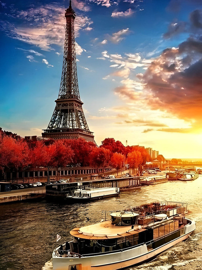 Tour Eiffel et la Seine Broderie Diamant