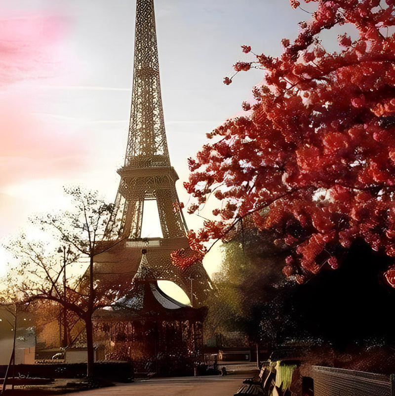 Tour Eiffel sous le Soleil Couchant Broderie Diamant