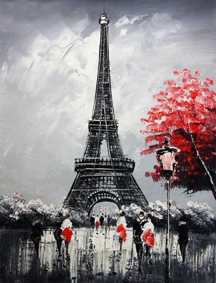 Touristes et Eiffel Broderie Diamant