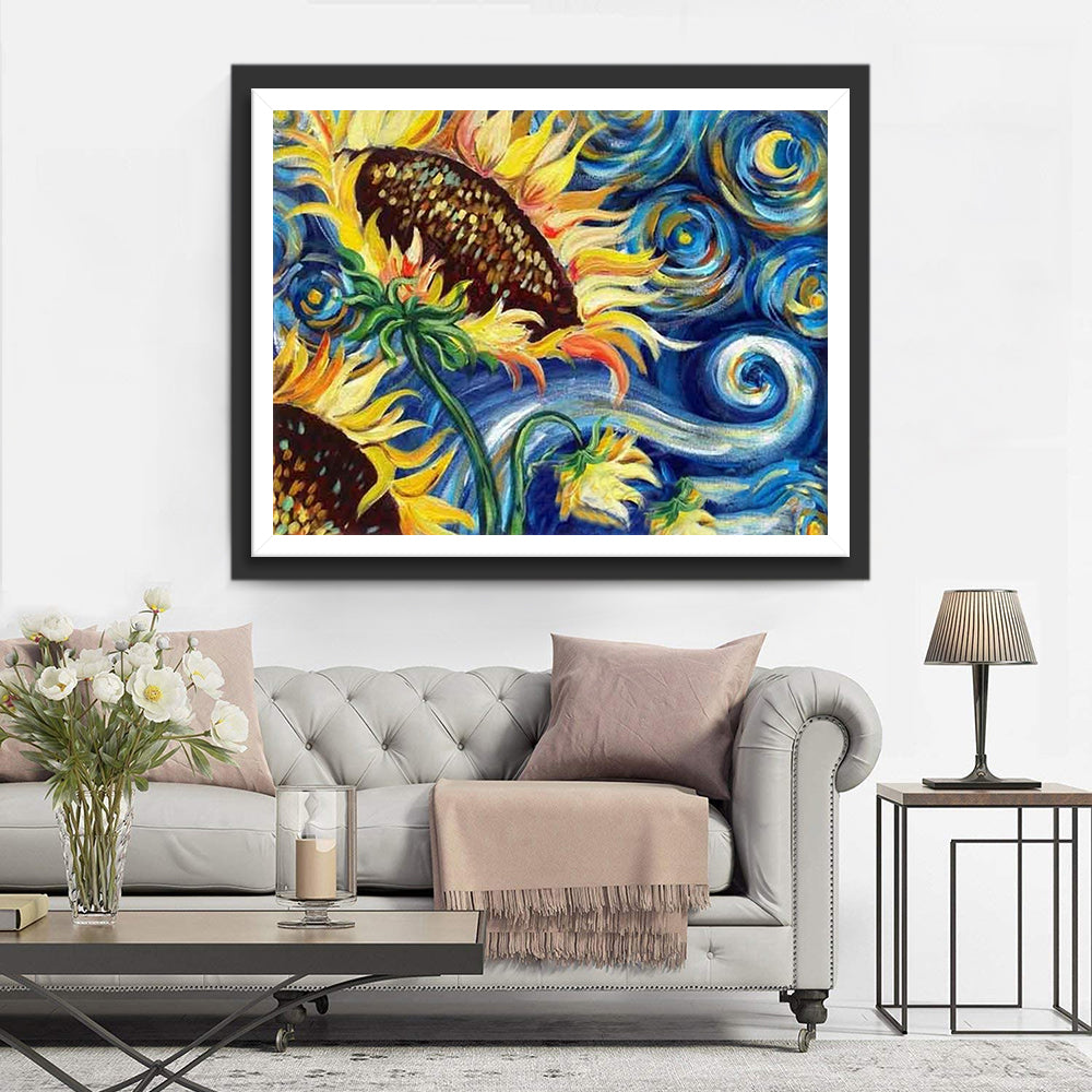 Tournesols dans la Nuit Etoilée Broderie Diamant