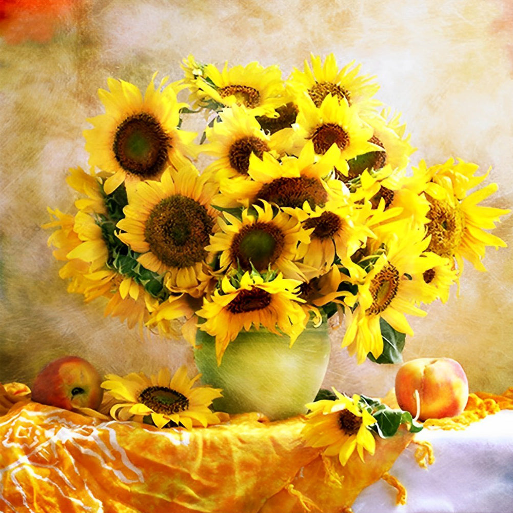 Tournesols dans le Vase Vert et les Pommes Broderie Diamant