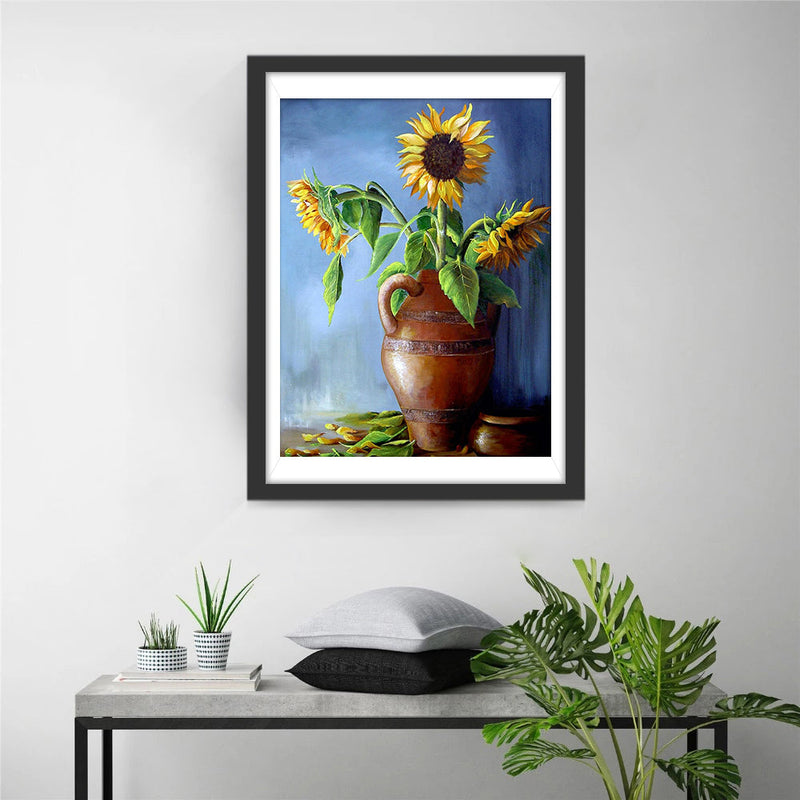 Tournesols dans Pot en Terre Cuite Broderie Diamant