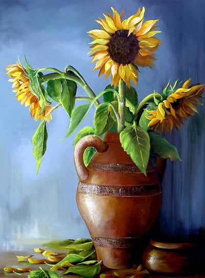 Tournesols dans Pot en Terre Cuite Broderie Diamant