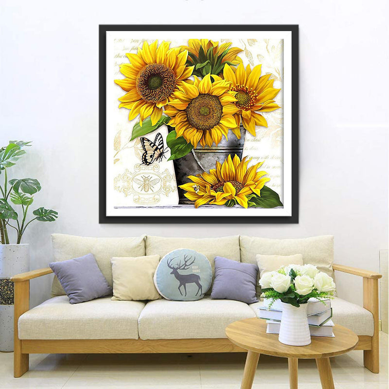 Tournesols dans un Fût de Fer Broderie Diamant