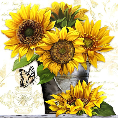 Tournesols dans un Fût de Fer Broderie Diamant