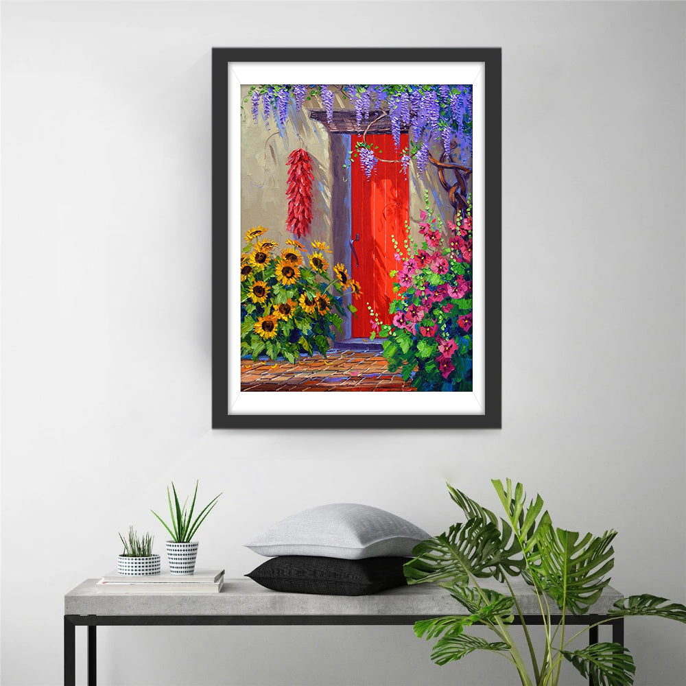 Tournesols et Coquelicots Roses Broderie Diamant