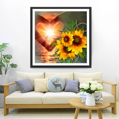 Tournesols et le Soleil Coeur Broderie Diamant