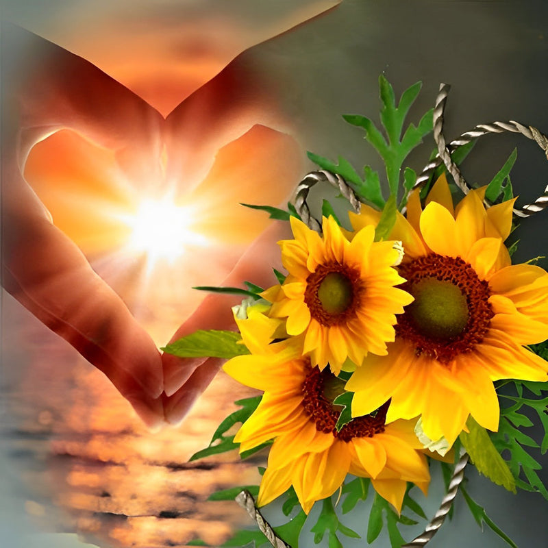 Tournesols et le Soleil Coeur Broderie Diamant