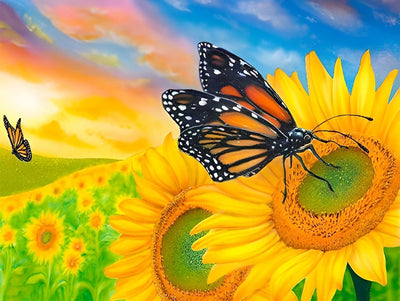 Tournesols et les Papillons Broderie Diamant