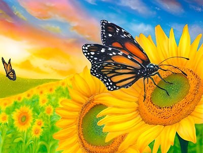 Tournesols et Papillons Broderie Diamant