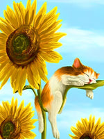 Tournesols et Un Chaton Broderie Diamant