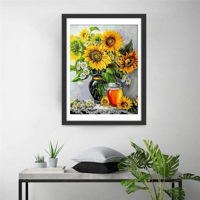 Tournesols et un Pot de Miel Broderie Diamant