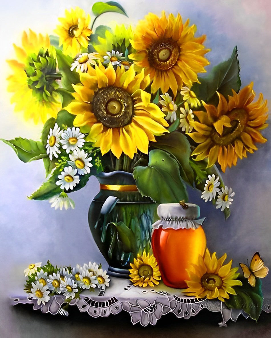 Tournesols et un Pot de Miel Broderie Diamant