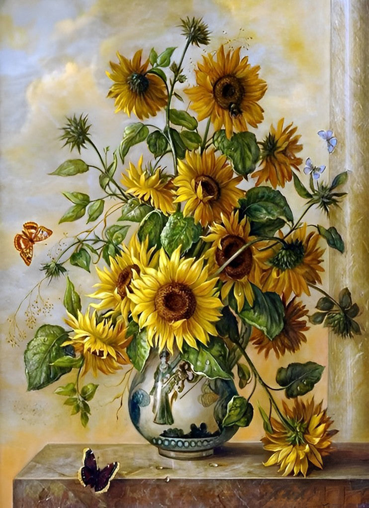 Tournesols et Vase Magnifiques Broderie Diamant