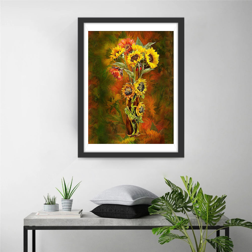 Tournesols Jaunes Oranges et Rouges Broderie Diamant