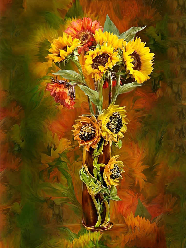 Tournesols Jaunes Oranges et Rouges Broderie Diamant