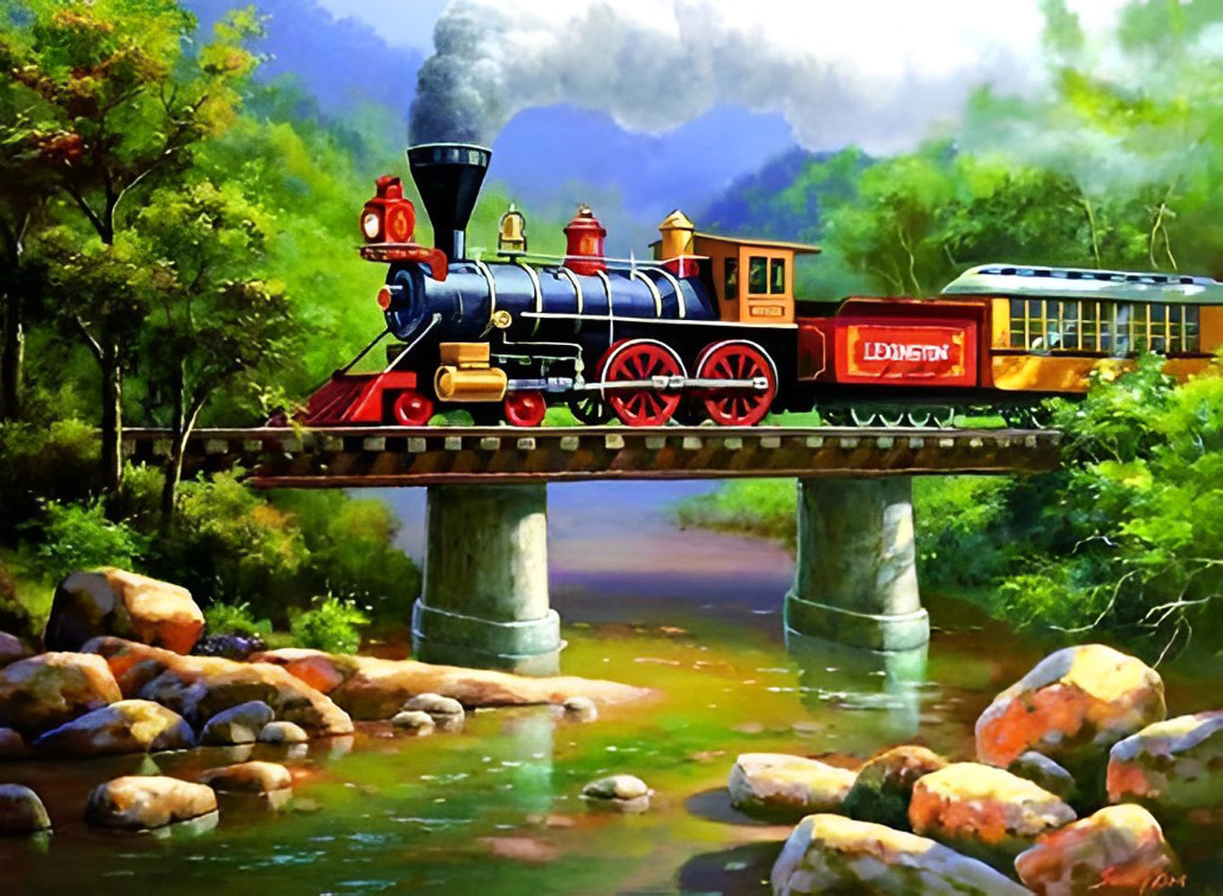 Train Ancien Broderie Diamant