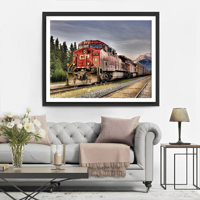 Train de Marchandises Rouge Broderie Diamant