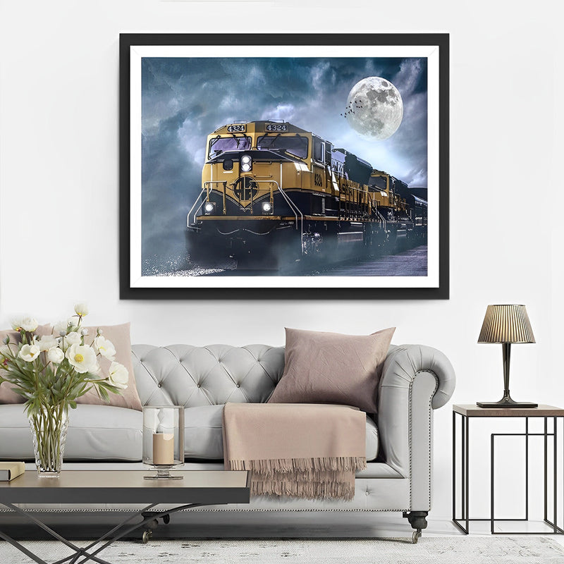 Train et Lune Broderie Diamant