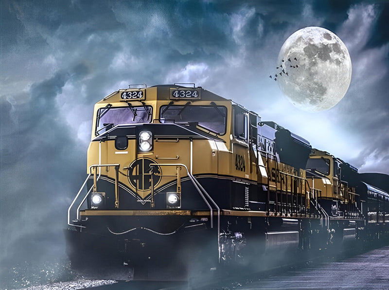 Train et Lune Broderie Diamant
