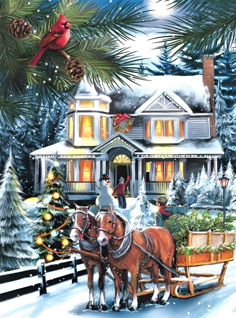 Traîneau et Villa de Neige Broderie Diamant