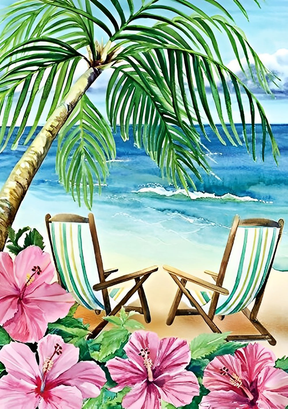 Transats et Plantes au Bord de Mer Broderie Diamant