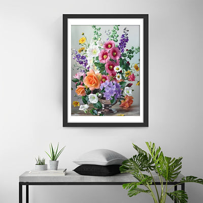 Trémières et Roses Colorées Broderie Diamant