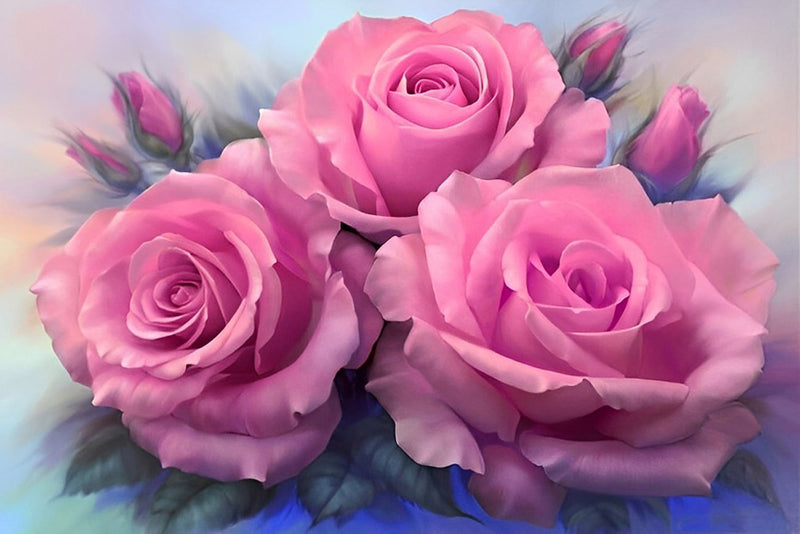 Trois Belles Roses Broderie Diamant