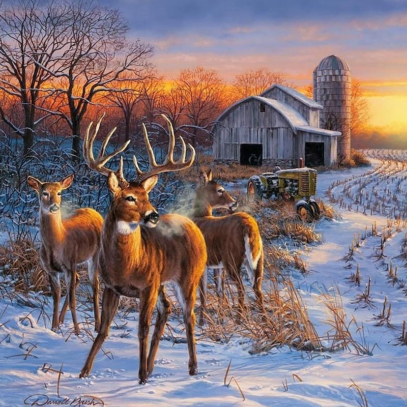 Trois Cerfs dans la Neige Broderie Diamant