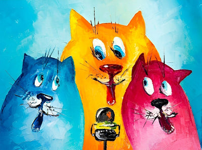 Trois Chat Drôles Chantant de Différentes Couleurs Broderie Diamant