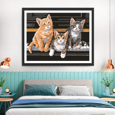 Trois Chatons au Piano Broderie Diamant