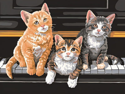 Trois Chatons au Piano Broderie Diamant