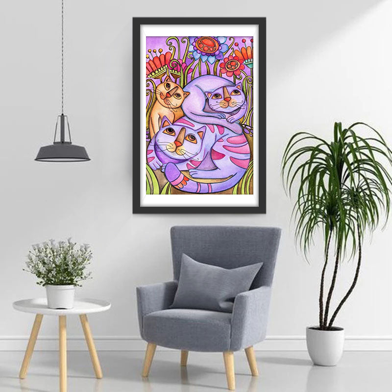 Trois Chats Abstraits Broderie Diamant