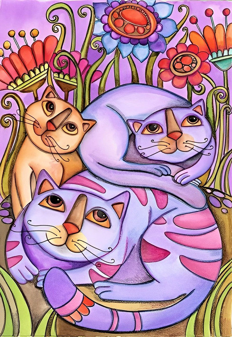 Trois Chats Abstraits Broderie Diamant