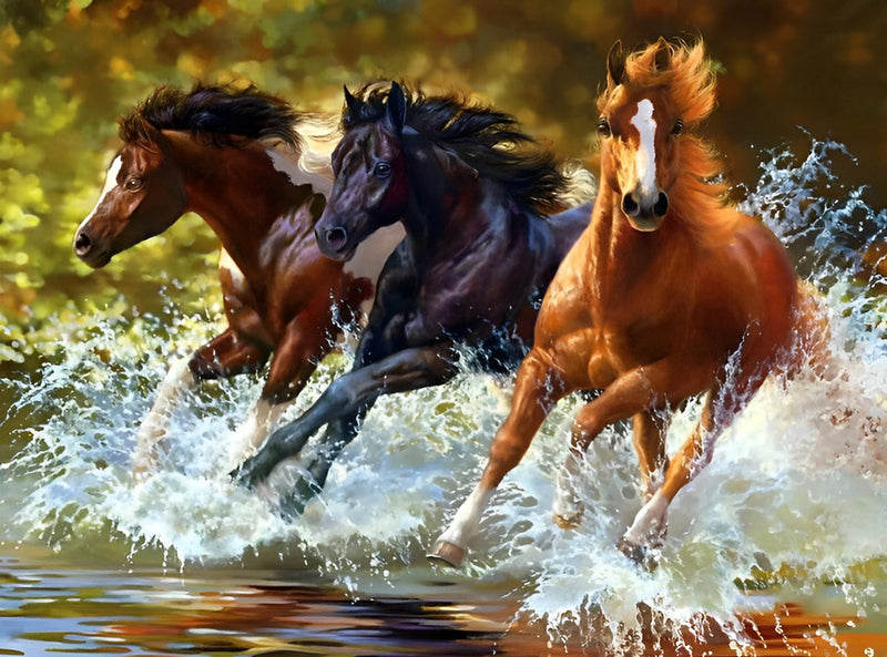 Trois Chevaux Courant dans l&