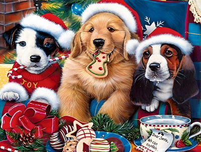 Trois Chiots de Noël Fête Broderie Diamant