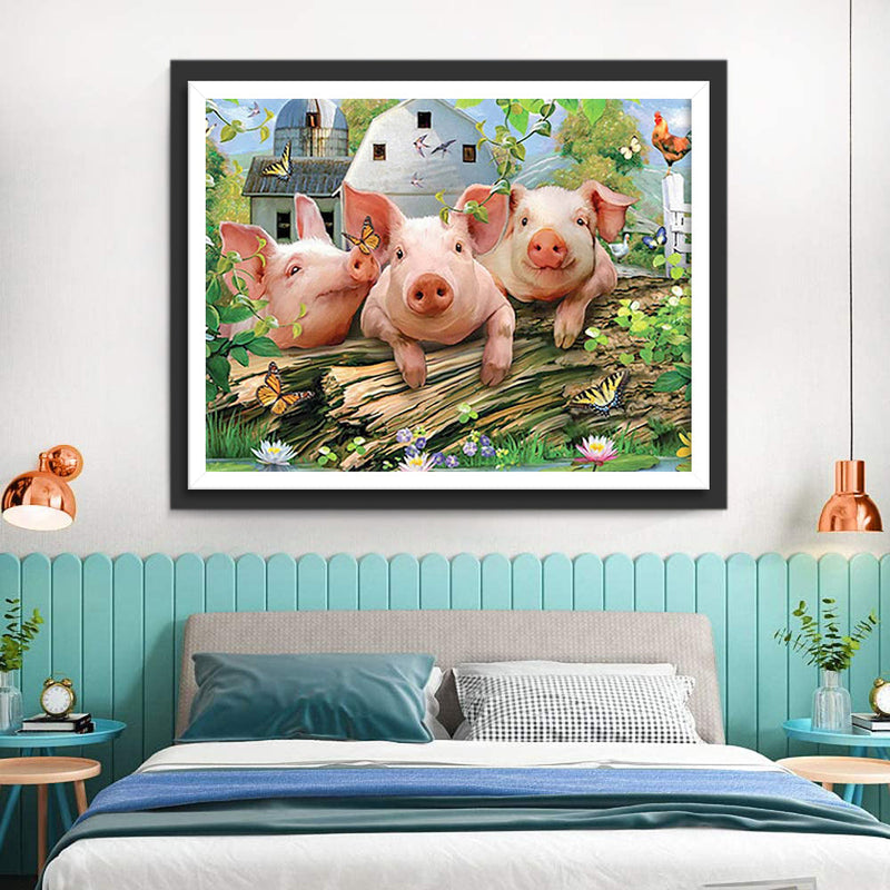 Trois Cochons Broderie Diamant