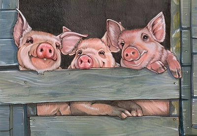 Trois Cochons dans la Porcherie Broderie Diamant