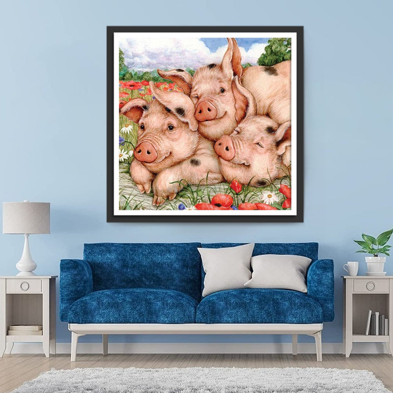 Trois Cochons Tachetés Broderie Diamant